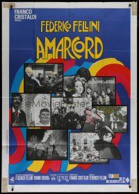 6a692 AMARCORD Italian 1p '73 Federico Fellini classic comedy, colorful art + photo montage!