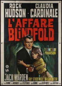 6a018 BLINDFOLD Italian 2p '66 different art of Rock Hudson with gun & Claudia Cardinale!