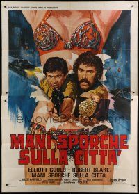 6a027 BUSTING Italian 2p '74 different art of cops Gould & Blake busting through sexy poster!