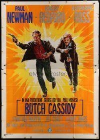 6a028 BUTCH CASSIDY & THE SUNDANCE KID Italian 2p '69 art of Paul Newman & Robert Redford w/guns!