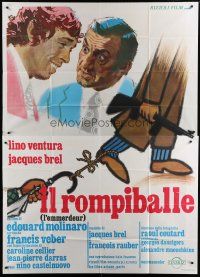 6a049 PAIN IN THE A... Italian 2p '73 wacky art of Lino Ventura & Jacques Brel, L'Emmerdeur!