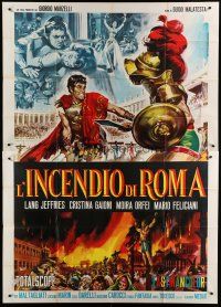 6a060 FIRE OVER ROME Italian 2p '64 L'incendio di Roma, gladiator artwork by Mario Piovano!