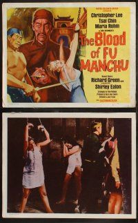 6b057 BLOOD OF FU MANCHU 8 int'l LCs '69 TC art of Asian villain Christopher Lee & girl tortured!