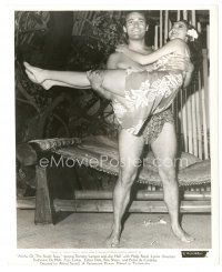 6c088 ALOMA OF THE SOUTH SEAS 8.25x10 still '51 happy Jon Hall holding Dorothy Lamour in sarong!