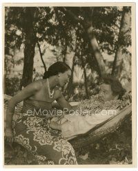 6c128 BEACHCOMBER 8x10 still '38 close up of Charles Laughton in hammock with tropical woman!