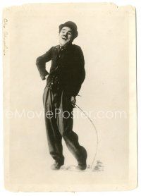 6c220 CHARLIE CHAPLIN deluxe 5x7 still '20s laughing in Tramp outfit with cane bent over!