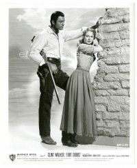 6c339 FORT DOBBS 8.25x10 still '58 Clint Walker with rifle looks down at sexy Virginia Mayo!