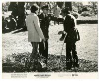 6c416 HAROLD & MAUDE 8.25x10 still '71 Bud Cort approaches soldiers, Hal Ashby cult classic!