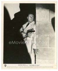 6c433 HOMICIDE 8x10 still '49 cool portrait of Robert Douglas with gun sneaking around corner!