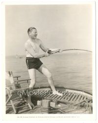 6c473 JACK OAKIE 8x10 still '35 fishing c/u trying to reel in 18lb yellowtail off Catalina Island!