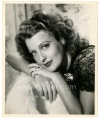 6c489 JEANETTE MACDONALD 8.25x10 still '30s beautiful close portrait wearing lace & laying on fur!