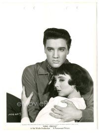 6c527 KING CREOLE 8x11 key book still '58 c/u of Elvis Presley holding pretty Carolyn Jones!
