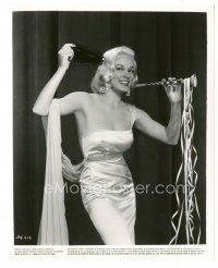 6c596 MAMIE VAN DOREN 8.25x10 still '50s celebrating New Year's with horn & mask in sexy outfit!