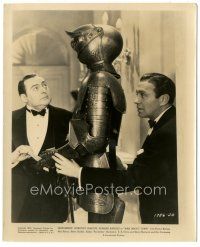 6c598 MAN ABOUT TOWN 8.25x10 still '39 Jack Benny hides from Edward Arnold behind suit of armor!