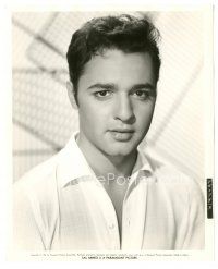 6c777 SAL MINEO 8.25x10 still '61 head & shoulders portrait with his shirt partially unbuttoned!