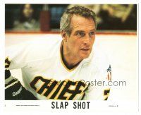 6c031 SLAP SHOT 8x10 mini LC #1 '77 best close up of Paul Newman playing in hockey uniform!