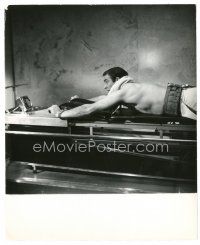 6c902 THUNDERBALL 8.25x10 still '65 close up of barechested Sean Connery as James Bond stretched!