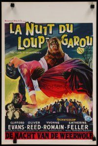6d778 CURSE OF THE WEREWOLF Belgian '61 art of monster Oliver Reed holding victim over angry mob!