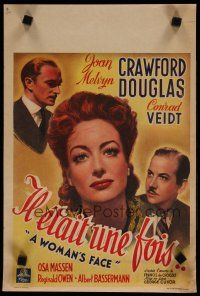 6d849 WOMAN'S FACE small Belgian '41 cool portrait artwork of Joan Crawford, Best Picture of 1941!