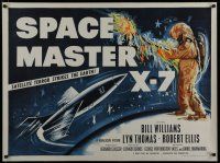 6d291 SPACE MASTER X-7 British quad '58 satellite terror strikes the Earth, art of rocket ship!