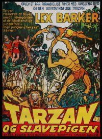 6d389 TARZAN & THE SLAVE GIRL Danish R70s art of Lex Barker fighting off lions w/man's body!