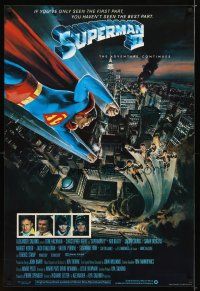 6d207 SUPERMAN II English 1sh '81 Christopher Reeve, Terence Stamp, great Gouzee art over NYC!