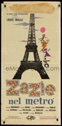 6d728 ZAZIE Italian locandina '61 Louis Malle, different art of stars flying by Eiffel Tower!