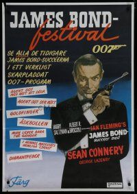 6d128 JAMES BOND FESTIVAL Swedish '74 cool art of Sean Connery as 007 w/gun!