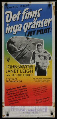 6d143 JET PILOT Swedish stolpe '57 art of pilot John Wayne & sexy Janet Leigh, Howard Hughes!