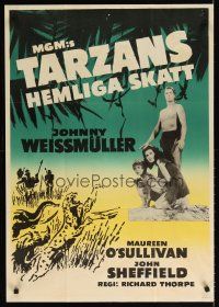 6d137 TARZAN'S SECRET TREASURE Swedish 23x33 '41 Johnny Weissmuller & Maureen O'Sullivan!