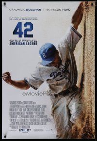 6e025 42 advance DS 1sh '13 baseball, image of Chadwick Boseman as Jackie Robinson sliding home!