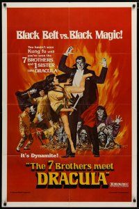 6g020 7 BROTHERS MEET DRACULA 1sh '79 The Legend of the 7 Golden Vampires, kung fu horror art!