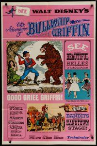 6g029 ADVENTURES OF BULLWHIP GRIFFIN style B 1sh '66 Disney, man fights bear with umbrella!