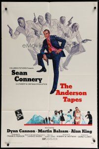 6g047 ANDERSON TAPES 1sh '71 art of Sean Connery & gang of masked robbers, Sidney Lumet