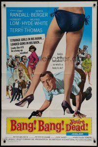 6g073 BANG BANG YOU'RE DEAD 1sh '66 wacky art of Tony Randall crouching between sexy legs!