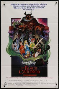 6g102 BLACK CAULDRON advance 1sh '85 first Walt Disney CG, cool fantasy art by Paul Wenzel!