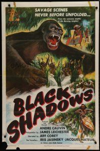 6g103 BLACK SHADOWS 1sh '49 African jungle, cool artwork of giant ape & tribal dancing!