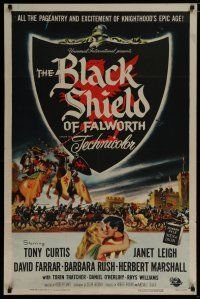6g104 BLACK SHIELD OF FALWORTH 1sh '54 art of knight Tony Curtis & real life wife Janet Leigh