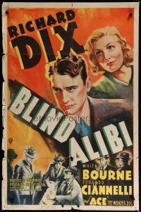 6g106 BLIND ALIBI 1sh '38 Richard Dix, Whitney Bourne, German Shepherd Ace the Wonder Dog!