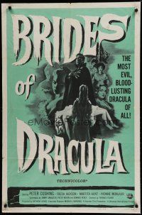 6g122 BRIDES OF DRACULA 1sh '60 Terence Fisher, Hammer horror, vampire art by Joeseph Smith!