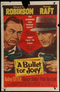6g130 BULLET FOR JOEY 1sh '55 George Raft & Edward G. Robinson pointing guns at each other!