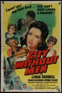6g169 CITY WITHOUT MEN 1sh '42 sexy young Linda Darnell helps her unjustly imprisoned man!
