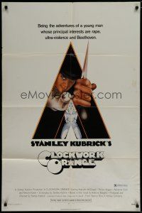 6g172 CLOCKWORK ORANGE x-rated 1sh '72 Stanley Kubrick classic, Castle art of Malcolm McDowell!