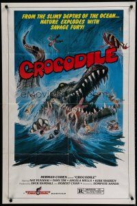 6g195 CROCODILE 1sh '81 Chorake, wild art of giant croc eating people!