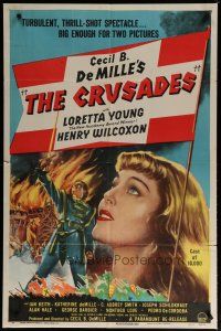 6g196 CRUSADES style A 1sh R48 Cecil B DeMille, art of pretty Loretta Young, Henry Wilcoxon!