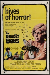 6g215 DEADLY BEES 1sh '67 hives of horror, fatal stings, image of sexy near-naked girl attacked!