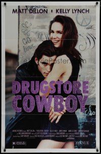 6g242 DRUGSTORE COWBOY 1sh '89 Gus Van Sant, image of Matt Dillon & sexy Kelly Lynch!