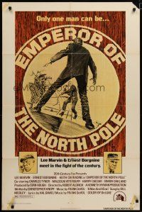 6g257 EMPEROR OF THE NORTH POLE 1sh '73 Lee Marvin, Ernest Borgnine, cool action art!