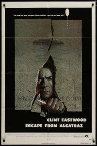 6g265 ESCAPE FROM ALCATRAZ 1sh '79 cool artwork of Clint Eastwood busting out by Lettick!