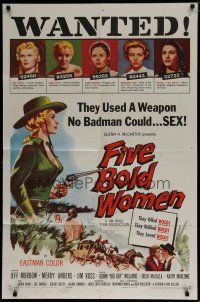 6g296 FIVE BOLD WOMEN 1sh '59 Merry Anders used a weapon no badman could... SEX!
